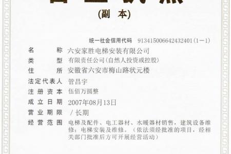六安家勝電梯-營業(yè)執(zhí)照